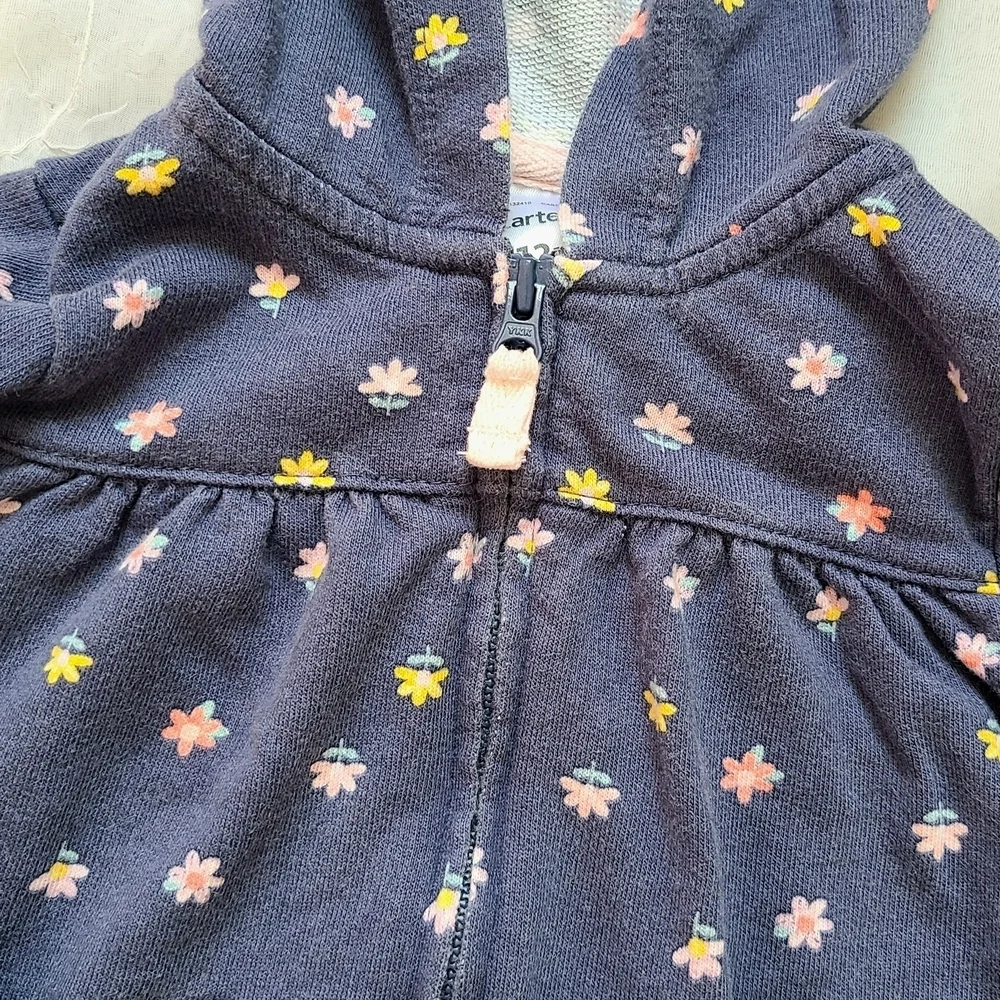 Carter's Blue Floral Hoodie Sweatshirt - Lightweight